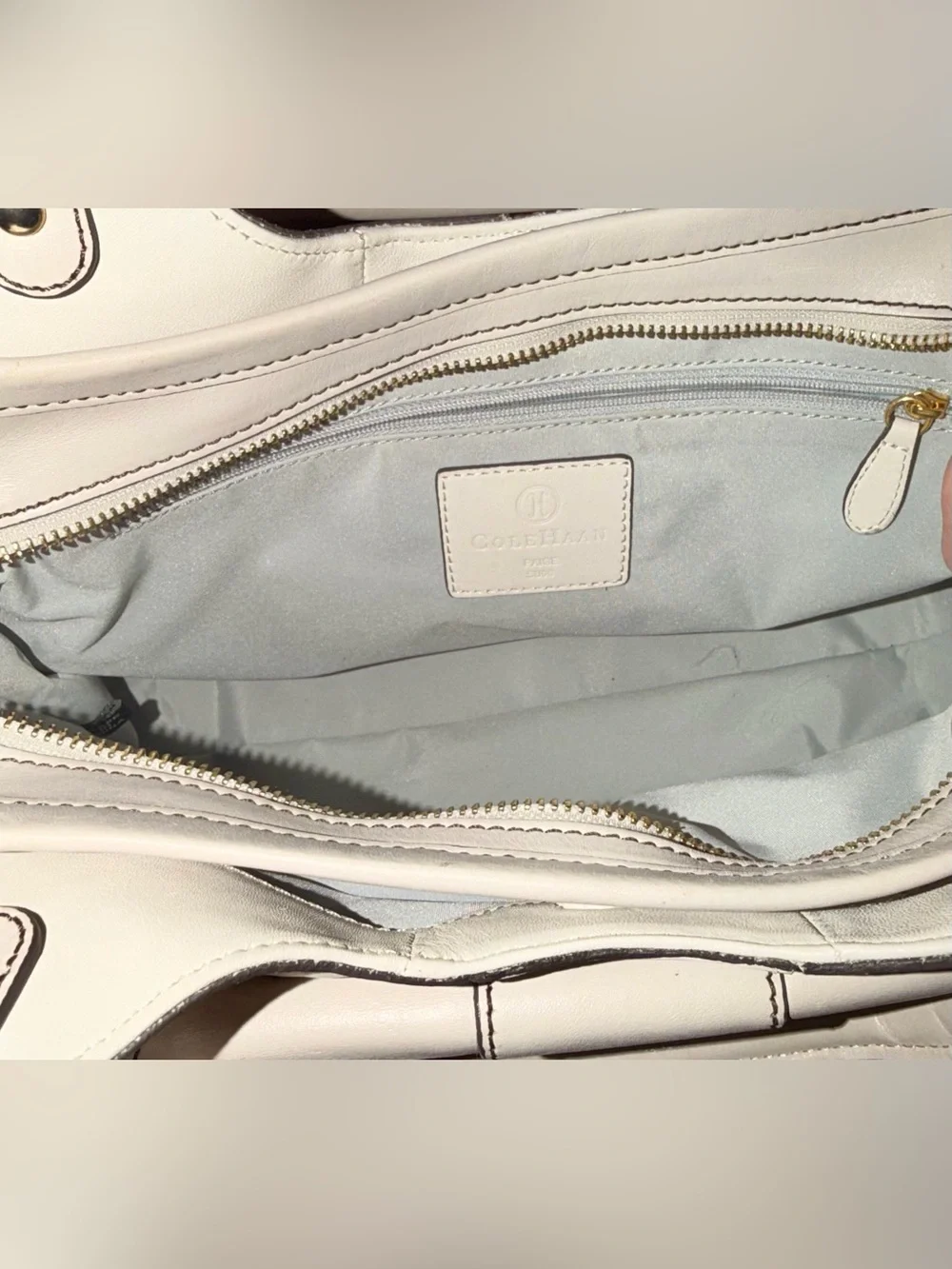 Cole Haan Cream Leather Shoulder Bag with Gold Hardware